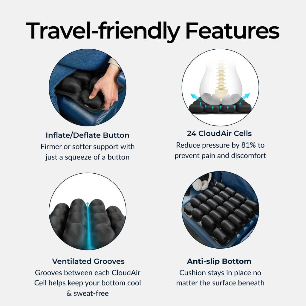 Packable inflatable travel cushion